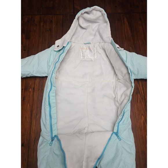 Vintage Hanna Andersson Baby Snowsuit Bunting Blue White Stripe Hooded Zip 70cm - Picture 7 of 11